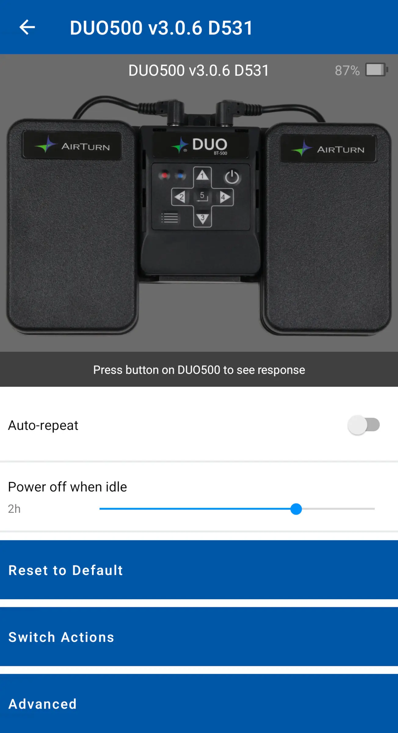 Pedal pasapáginas para tabletas y móviles - AirTurn Duo 500 - Aplicación Android o Apple